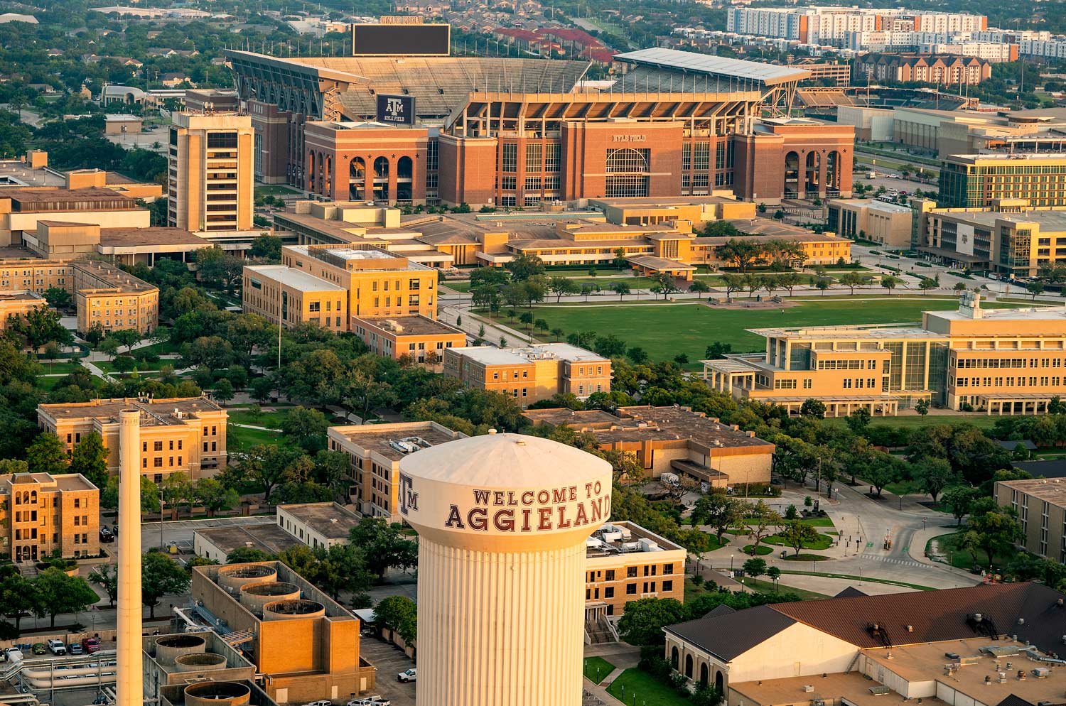 Aerial view of the Texas A&M University - College Station campus
