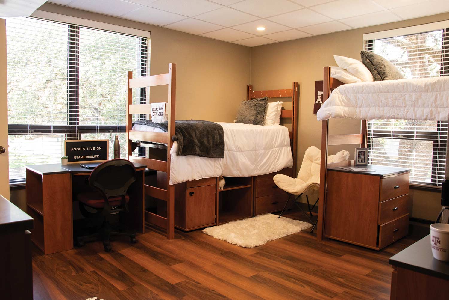 Interior photo of one of the on-campus housing accommodations at Leggett Dorm