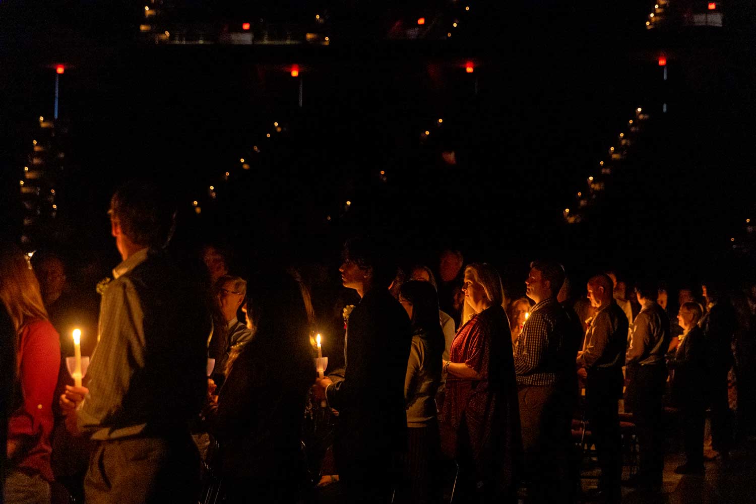 A view of the muster candles from the stands of Reed Arena